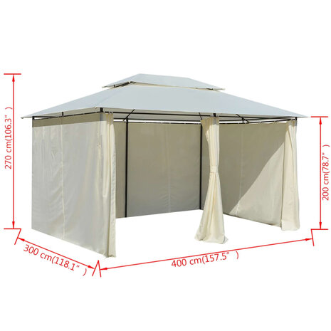 Tuinpaviljoen met gordijnen 4x3 m wit