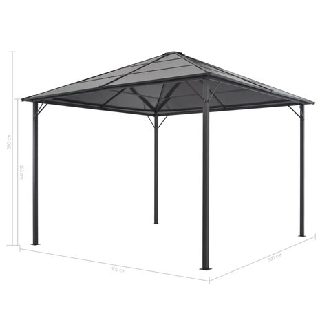 Prieel met gordijn 3x3 m aluminium zwart