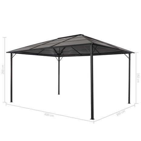 Prieel met dak 4x3x2,6 m aluminium zwart