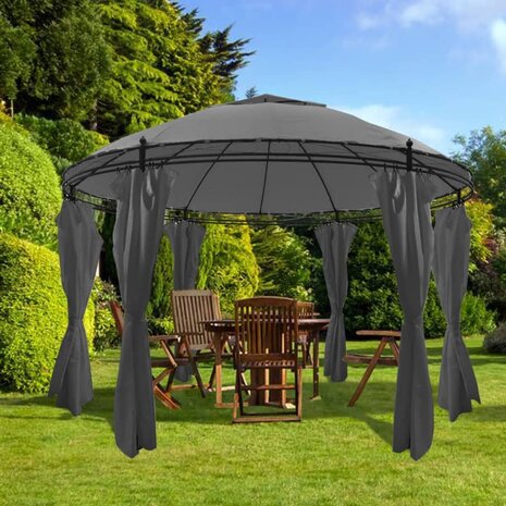 Prieel met gordijnen rond 3,5x2,7 m antracietkleurig