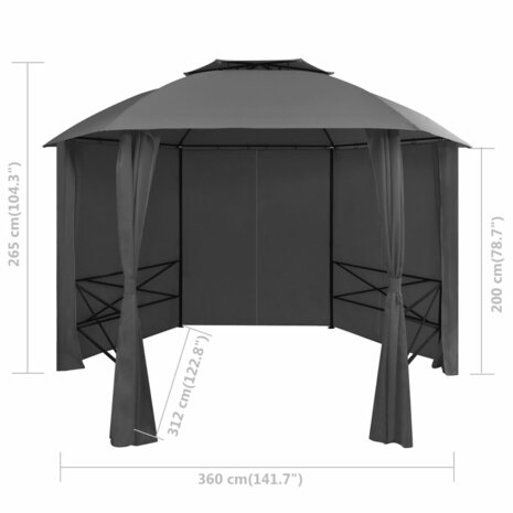 Tuinpaviljoen met gordijnen hexagonaal 360x265 cm