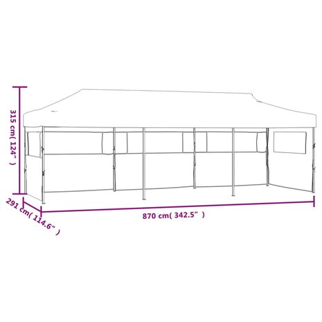 Vouwtent pop-up met 5 zijwanden 3x9 m antraciet