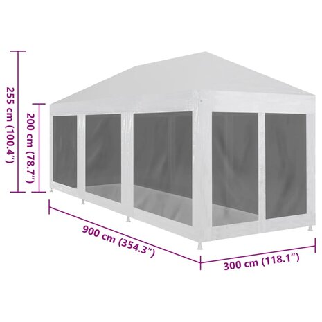 Partytent met 8 mesh zijwanden 9x3 m