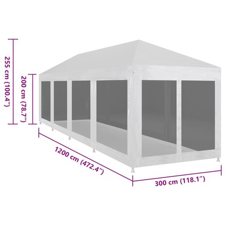 Partytent met 10 mesh zijwanden 12x3 m