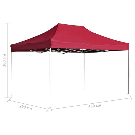 Partytent professioneel inklapbaar 4,5x3 m aluminium wijnrood