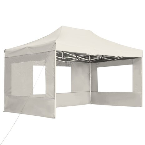 Partytent inklapbaar met wanden 4,5x3 m aluminium crème