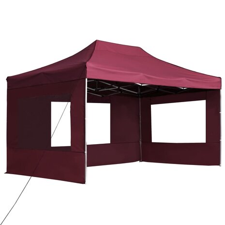 Partytent inklapbaar met wanden 4,5x3 m aluminium wijnrood
