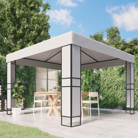 Prieel met dubbel dak 3x3 m wit