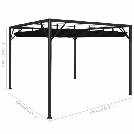 Tuinprieel met uittrekbaar dak 3x3 m antraciet