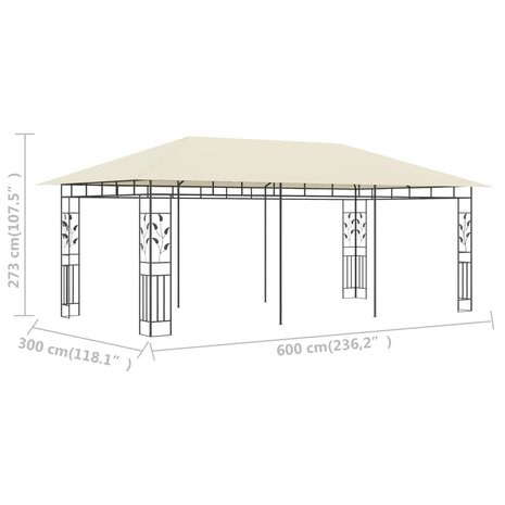 Prieel met klamboe 6x3x2,73 m crème