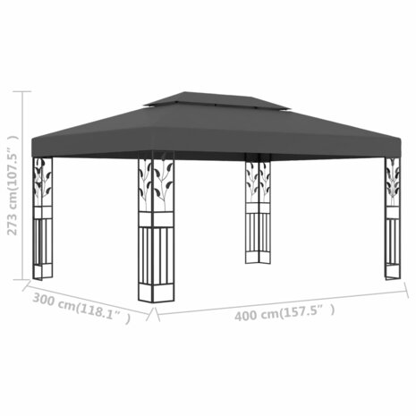 Prieel met dubbel dak 3x4 m antraciet