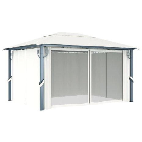 Prieel met gordijn 400x300 cm aluminium crème
