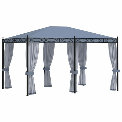 Prieel met horren 3x4 m staal antraciet