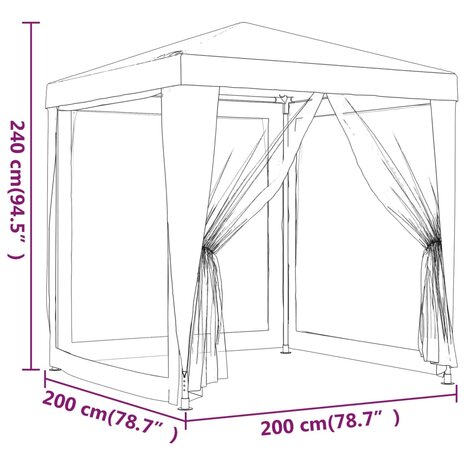 Partytent met 4 mesh zijwanden 2x2 m wit