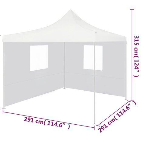 Partytent met 2 zijwanden inklapbaar 3x3 m staal wit
