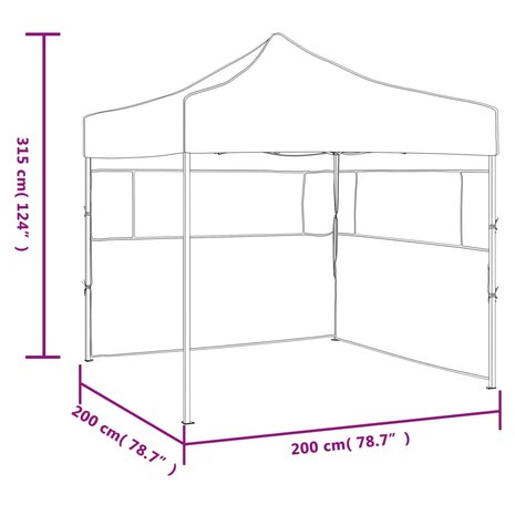 Partytent met 2 zijwanden inklapbaar 2x2 m staal wit