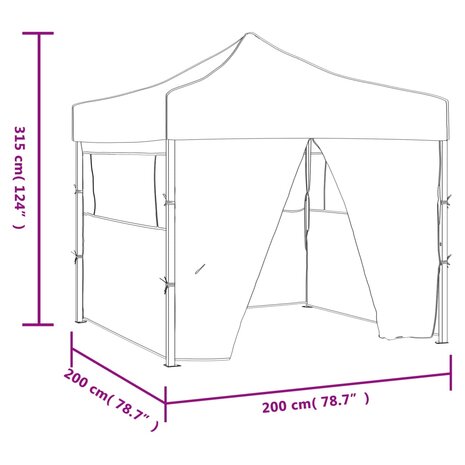 Partytent met 4 zijwanden inklapbaar 2x2 m staal wit