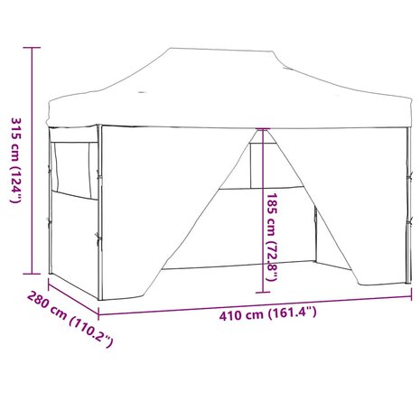 Partytent met 4 zijwanden inklapbaar 3x4 m staal crème