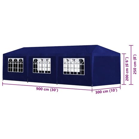 Partytent 3x9 m blauw