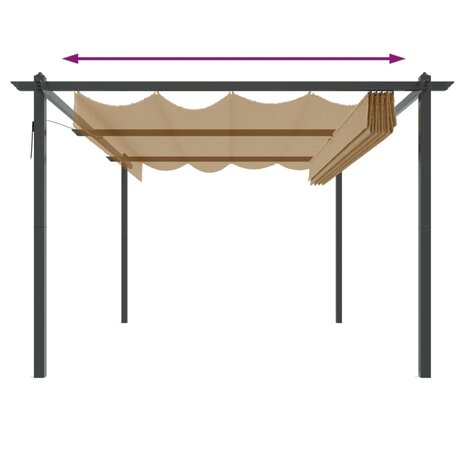 Tuinprieel met uittrekbaar dak 4x3 m taupe