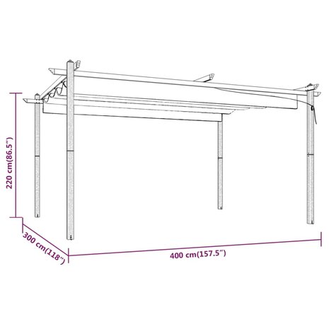 Tuinprieel met uittrekbaar dak 4x3 m taupe