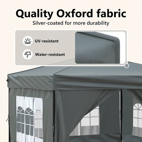 Partytent inklapbaar met zijwanden 3x3 m antracietkleurig