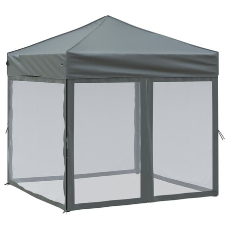 Partytent inklapbaar met zijwanden 2x2 m antracietkleurig