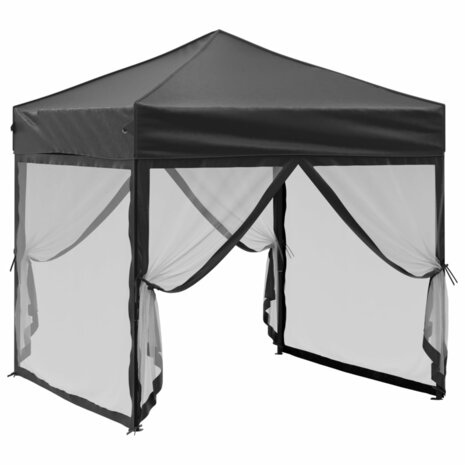 Partytent inklapbaar met zijwanden 2x2 m zwart