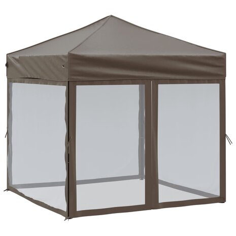 Partytent inklapbaar met zijwanden 2x2 m taupe
