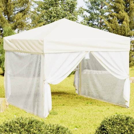 Partytent inklapbaar met zijwanden 3x3 m crèmekleurig