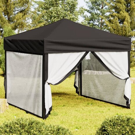 Partytent inklapbaar met zijwanden 3x3 m zwart