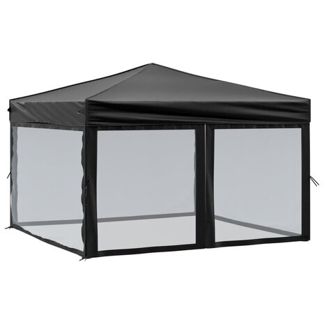 Partytent inklapbaar met zijwanden 3x3 m zwart