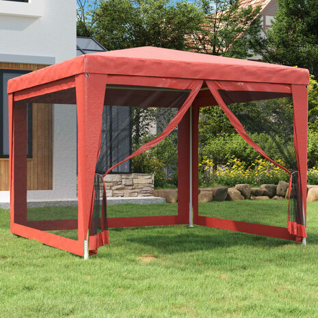 Partytent met 4 mesh zijwanden 3x3 m HDPE rood