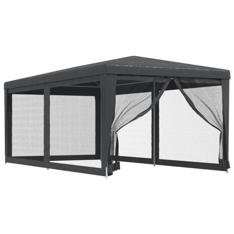 Partytent met 6 mesh zijwanden 3x6 m HDPE antracietkleurig