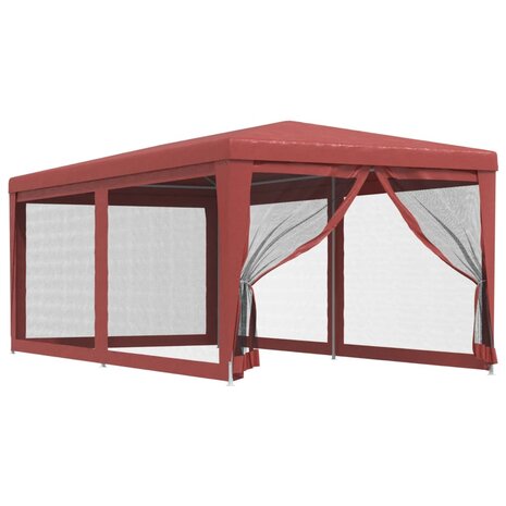 Partytent met 6 mesh zijwanden 3x6 m HDPE rood