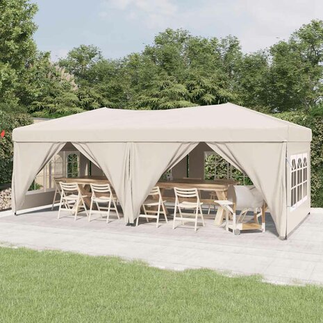 Partytent inklapbaar met zijwanden 3x6 m crèmekleurig