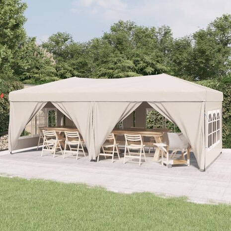 Partytent inklapbaar met zijwanden 3x6 m crèmekleurig