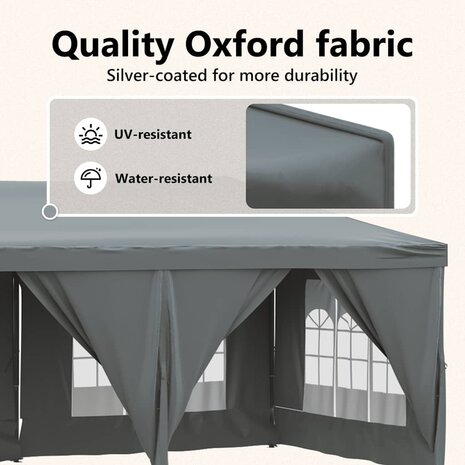Partytent inklapbaar met zijwanden 3x6 m antracietkleurig