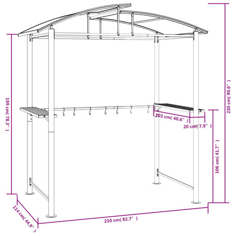 Barbecue-overkapping 210x114x230 cm staal antracietkleurig