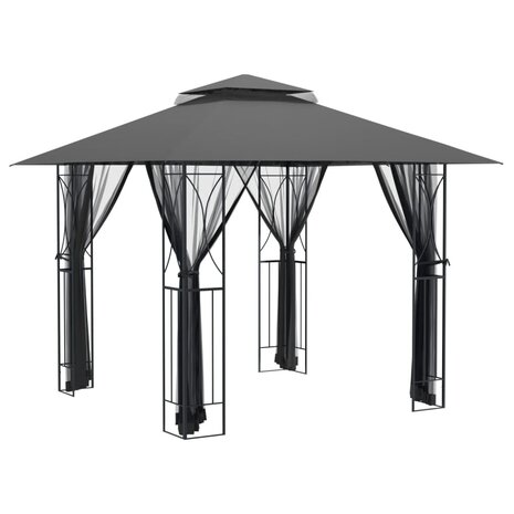 Prieel met zijwanden 300x300x270 cm staal antracietkleurig
