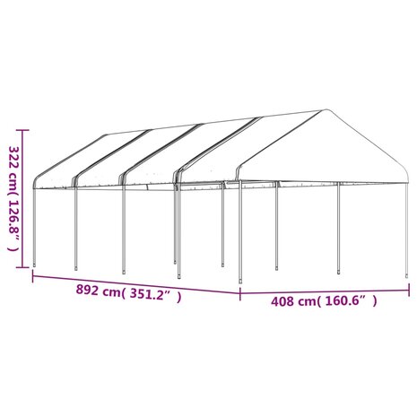 Prieel met dak 8,92x4,08x3,22 m polyetheen wit