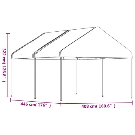 Prieel met dak 4,46x4,08x3,22 m polyetheen wit