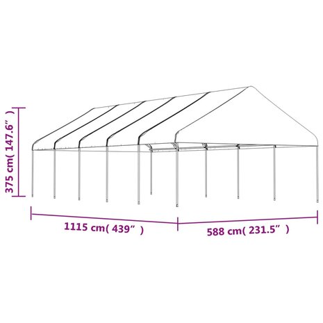 Prieel met dak 11,15x5,88x3,75 m polyetheen wit