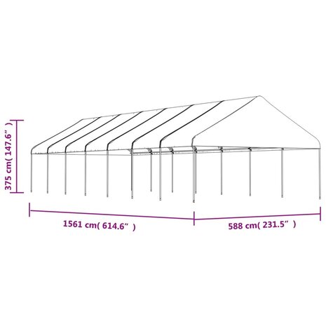 Prieel met dak 15,61x5,88x3,75 m polyetheen wit
