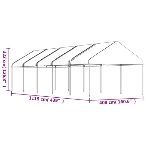 Prieel met dak 11,15x4,08x3,22 m polyetheen wit