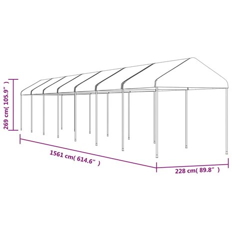 Prieel met dak 15,61x2,28x2,69 m polyetheen wit