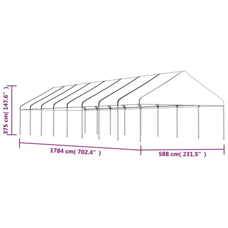 Prieel met dak 17,84x5,88x3,75 m polyetheen wit