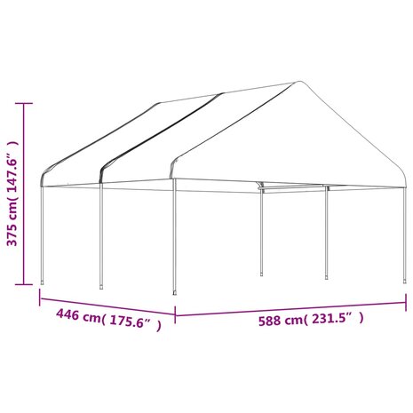 Prieel met dak 4,46x5,88x3,75 m polyetheen wit
