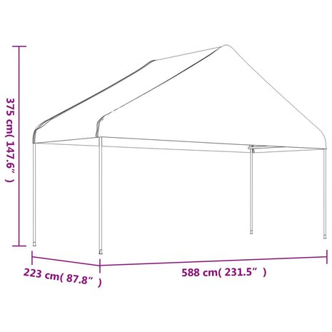 Prieel met dak 13,38x5,88x3,75 m polyetheen wit