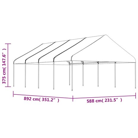 Prieel met dak 8,92x5,88x3,75 m polyetheen wit